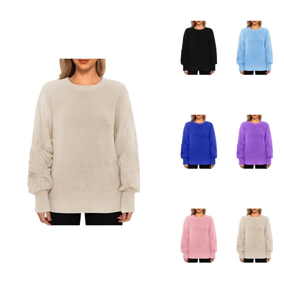 Fashion Knit Sweater Long Sleeve Crewneck Pullover Soft Comfortable Winter Casual Blouse