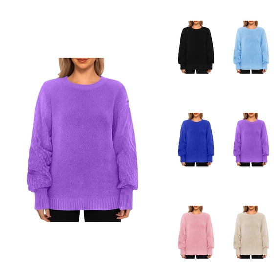 Fashion Knit Sweater Long Sleeve Crewneck Pullover Soft Comfortable Winter Casual Blouse
