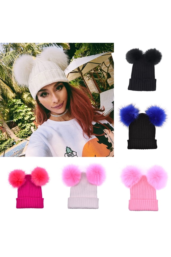 Fashion Knitted Faux Fur Ball Pom Pom Cute Women Lady Beanie Hat Warm Cap Gift