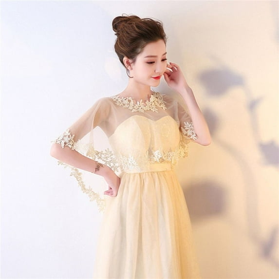 Fashion Lace Short Sleeve Shrug Bridal Wedding Elegant Cape Summer Casual Shawl Evening Dress Shawl Women Warps Scarf (champagne)