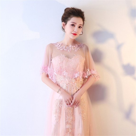 Fashion Lace Short Sleeve Shrug Bridal Wedding Elegant Cape Summer Casual Shawl Evening Dress Shawl Women Warps Scarf (pink)