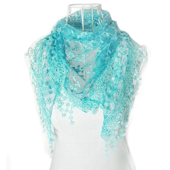 Fashion Lace Tassel Scarf for Women, Sheer Floral Print Triangle Mantilla Shawl Wrap, Bohemian Church Veil Head Cover