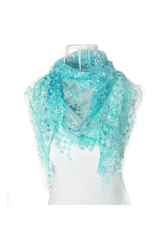 Fashion Lace Tassel Scarf for Women, Sheer Floral Print Triangle Mantilla Shawl Wrap, Bohemian Church Veil Head Cover