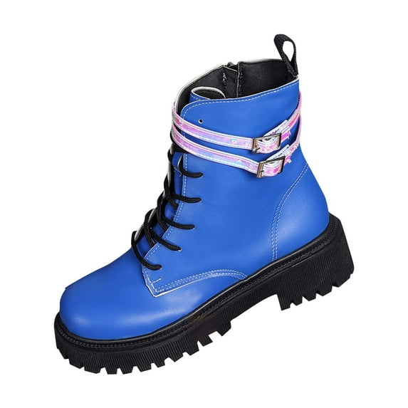 Fashion Lace-Up Mid-Calf Boots for Women Thick-Soled Casual Solid Color Stylish Fall and Winter Footwear for Everyday Wear Blue,37