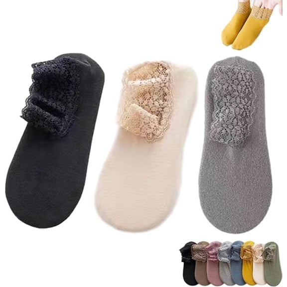 Fashion Lace Warmer Socks, Fall Winter Ruffle Non Slip Ankle Socks, With Lace Trim, Comfortable & Non-slip