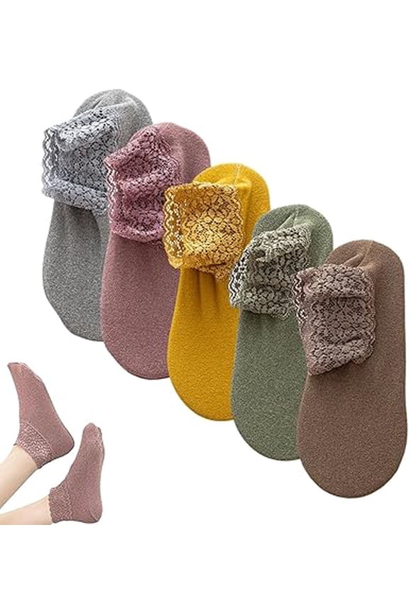 Fashion Lace Warmer Socks, Fall Winter Ruffle Non Slip Ankle Socks with Lace Trim, Soft Warmer Socks