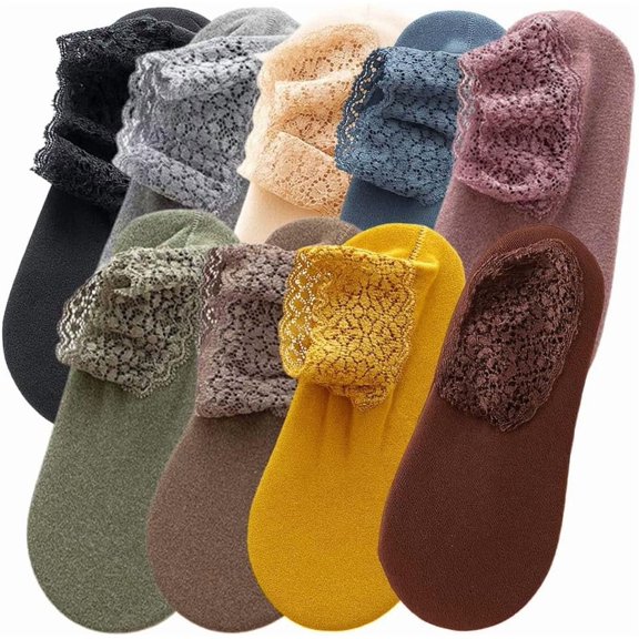 Fashion Lace Warmer Socks, Fall Winter Ruffle Non Slip Ankle Socks with Lace Trim for Home and Floor Use