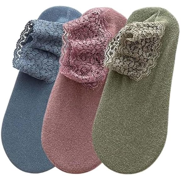 Fashion Lace Warmer Socks, Fall Winter Ruffle Non Slip Ankle Socks with Lace Trim