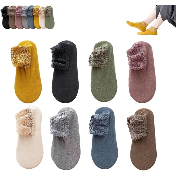 Fashion Lace Warmer Socks, Ruffle Socks Women, with Lace Trim for Home and Floor Use, Cotton, Machine Wash