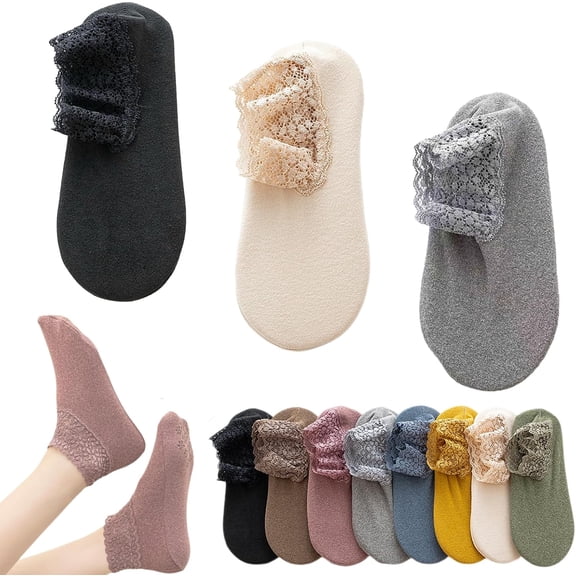 Fashion Lace Warmer Socks, Women Fall Winter Ruffle Soft Warmer Socks with Lace Frilly Trim, Non Slip Short Ankle