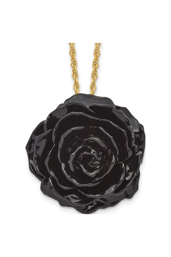 Fashion Lacquer Dipped Black Rose With 18 Inch Gold-Tone Necklace Made In Thailand bf2762-18
