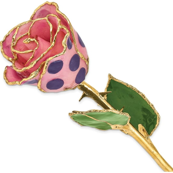 Fashion Lacquer Dipped Gold Trim Pink And Purple Dots Rose Made In Thailand gm10290