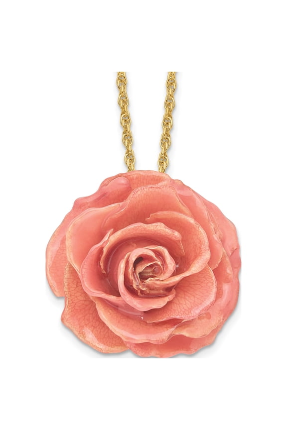 Fashion Lacquer Dipped Pink Rose With 20 Inch Gold-Tone Necklace Made In Thailand bf1329-20