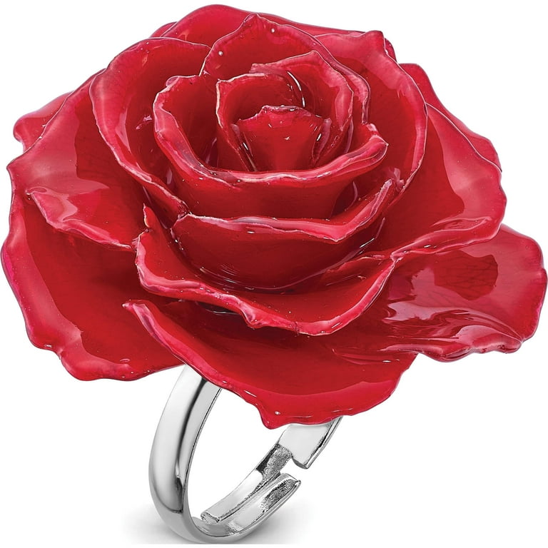 Lacquer Dipped Red Real Rose Adjustable Ring in Gift Box Lacquer Dipped Red Real Rose Adjustable Ring in Gift Box