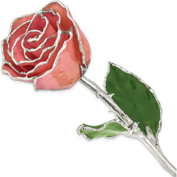 Fashion Lacquer Dipped Silver Trimmed Pink Rose Made In Thailand gm16742