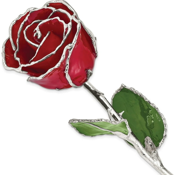 Fashion Lacquer Dipped Silver Trimmed Red Rose Made In Thailand gm16743