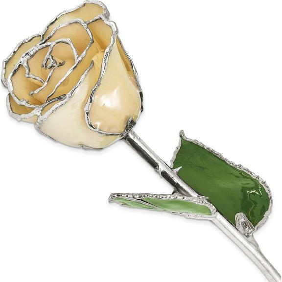 Fashion Lacquer Dipped Silver Trimmed White Rose Made In Thailand gm16744