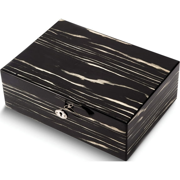 Fashion Lacquered Ebony Wood Jewelry Box With Valet Tray & Key Lock (11.25 X 8) Made In China gm13330