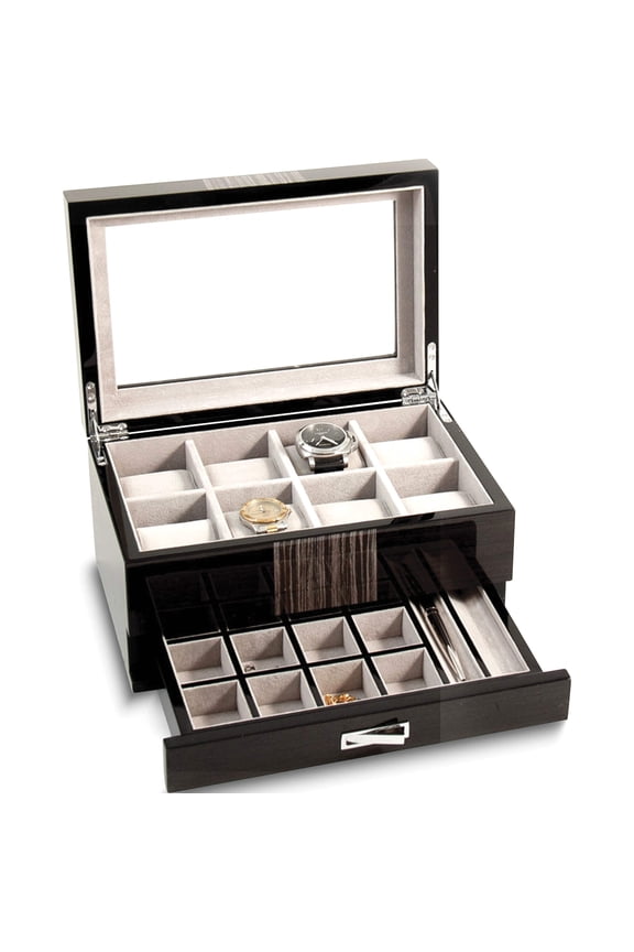 Fashion Lacquered Wenge Wood Finish 8-Watch Case (12 X 6) Made In China gm8736