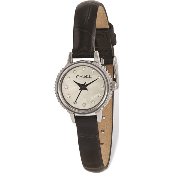 Fashion Ladies Chisel Stainless Steel Black Leather Strap Watch (7.25 X 0.8) Made In China tpw92