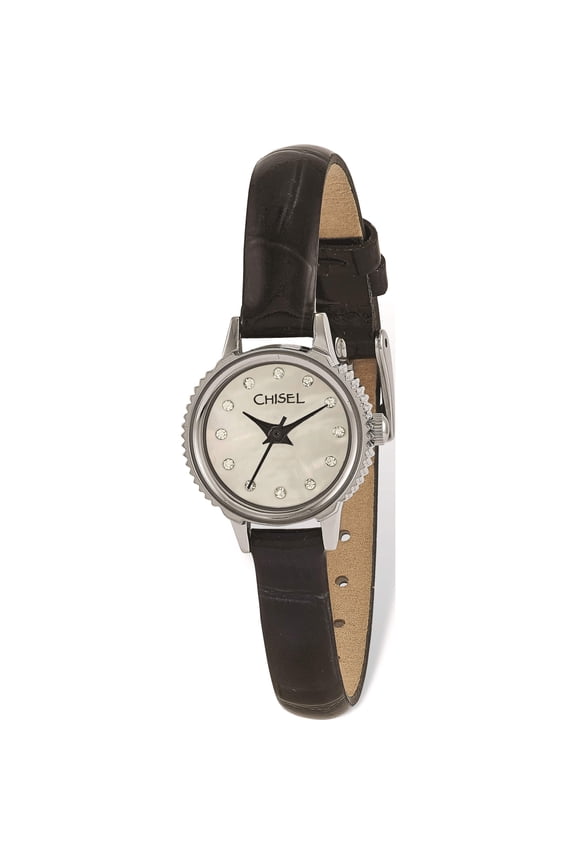 Fashion Ladies Chisel Stainless Steel Black Leather Strap Watch (7.25 X 0.8) Made In China tpw92