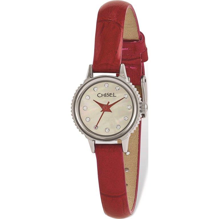 Fashion Ladies Chisel Stainless Steel Red Leather Strap  display picture 1
