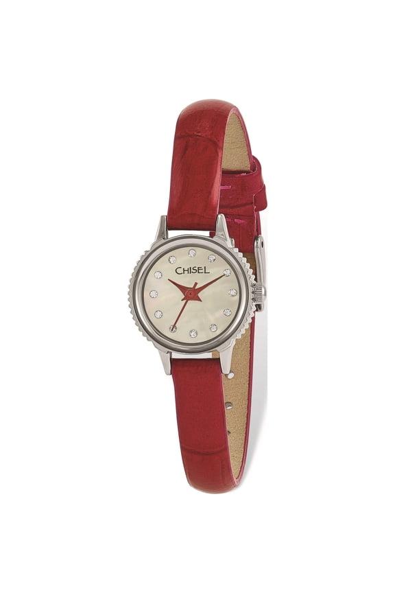 Fashion Ladies Chisel Stainless Steel Red Leather Strap Watch (7.25 X 0.8) Made In China tpw93