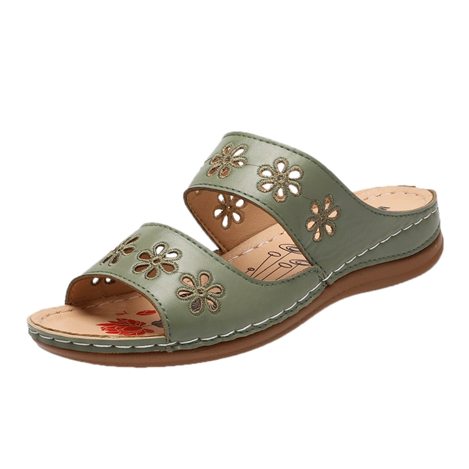 Fashion Ladies Flat Flower Slippers Roman Style Spring And Summer ...