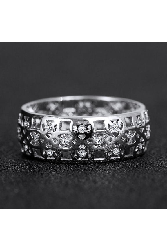 Fashion Ladies Hollow Copper Plated Platinum Micro Inlaid Zircon Ring