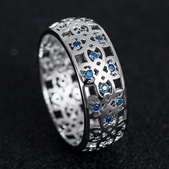 Fashion Ladies Hollow Copper Plated Platinum Micro Inlaid Zircon Ring