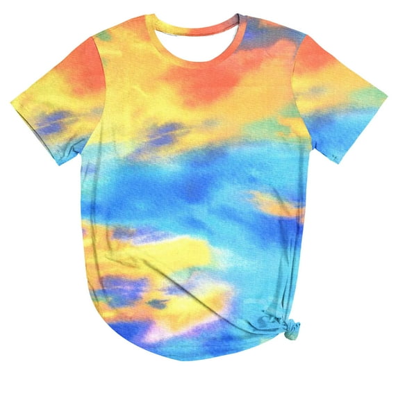 Fashion Ladies Tie Dye Blouse Shirts SMihono Boat Neck Summer Tops Comfy Breathable Loose Fit Flowy Casual Shirts Classic Print Basic Tees Gifts Spring Short Sleeve Blouse Blue 4