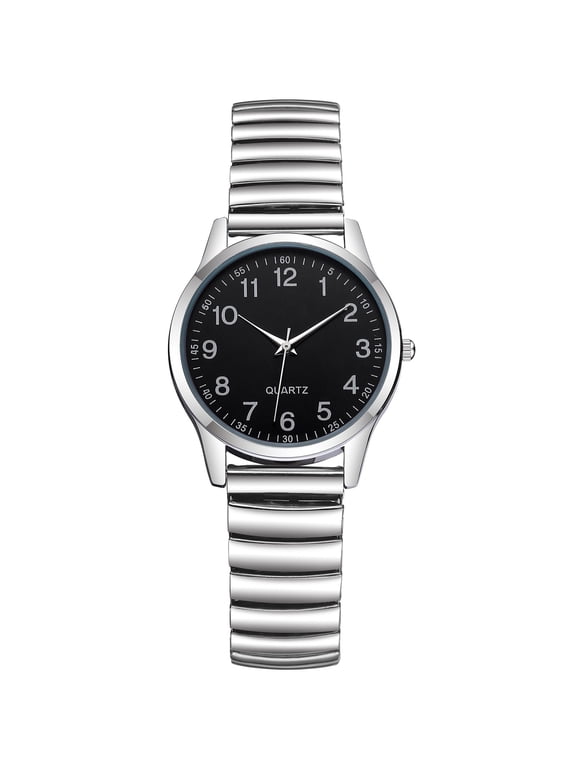 Fashion Ladies Women Unisex Stainless Steel Quartz Wrist Watch Couple Watch Railroad for Men Womens Watch Expansion Band Casual for Women Large for Women Extra Long Watch Bands Easy Read Watch Dial