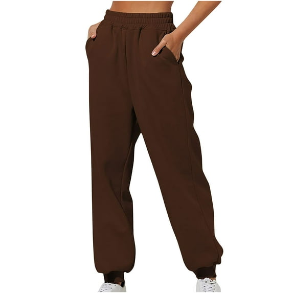 Fashion Ladies Workout Runnng Full Length Pants Save Big SMihono Tight Slim Fit Women Casual Trousers High Waist With Pockets Long Pants Brown 4