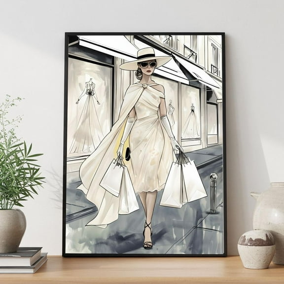 Fashion Lady Poster, Elegant Woman Shopping Art Poster, Paris Street Style Illustration, Chic Modern Wall Decor Ha-T10-062 Home Decor, 12x18 UNFRAMED