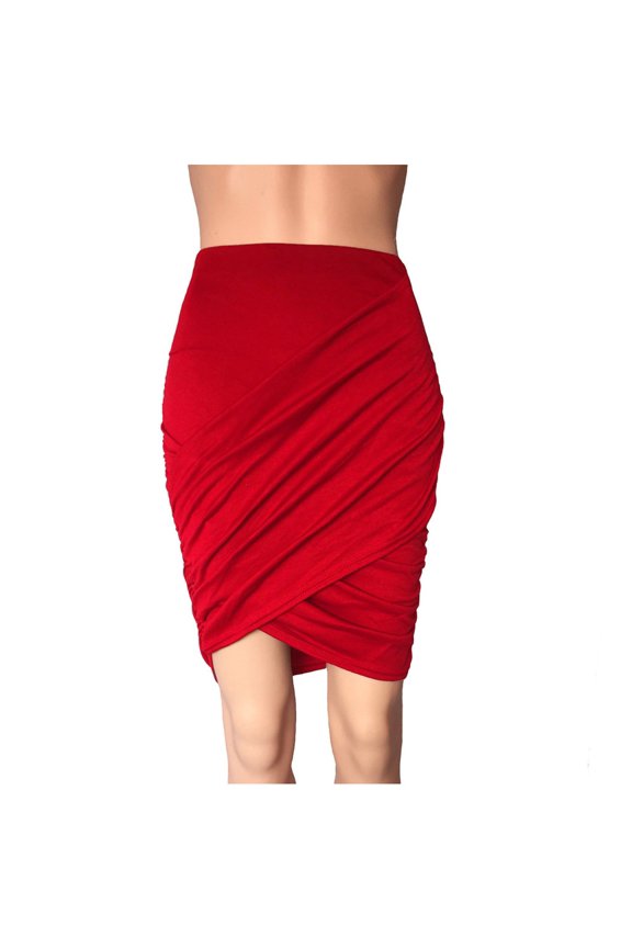 Fashion Ladys Pleating High Waist Solid Casual Slim Base Skirt