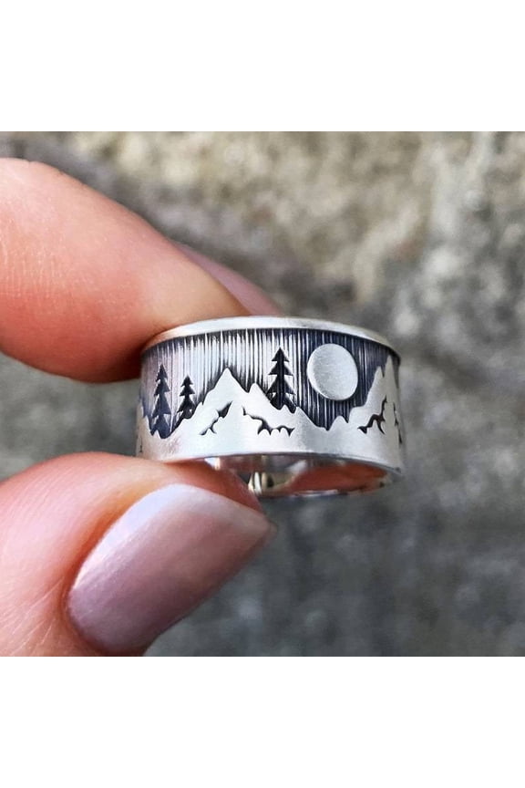 Fashion Landscape Forest Mountain Nature Wedding Band Rings For Women