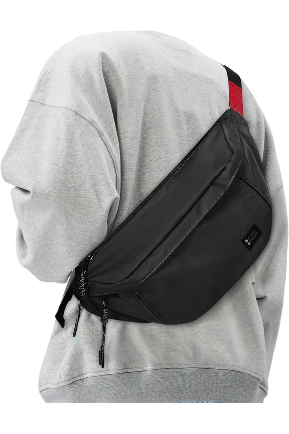 Fashion Large Crossbody Fanny Pack for Men Women,Water Resistant Bag fanny Packs belt bag sling bag with 5-Zipper Pockets,Carrying 7.9"phone,Black-Large