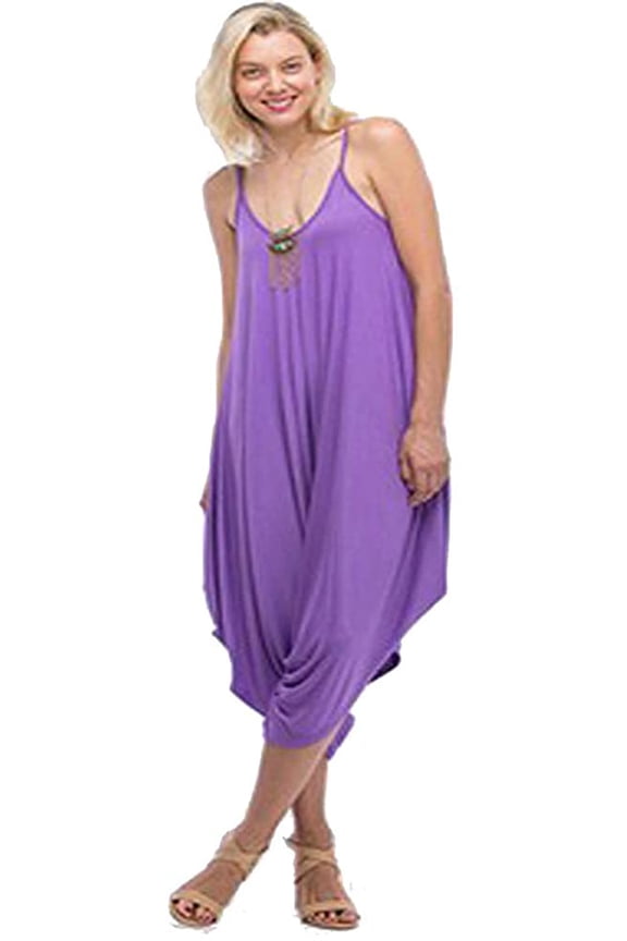 Women's Harem Baggy Loose Spaghetti Strap Boho Jumpsuit Overall Romper (Lilac, Large)