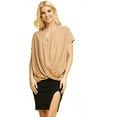 thumbnail image 1 of Fashion Latitude Women's Short Sleeve Button Down Shirt Draped Blouse Top V Neck (Taupe, Small), 1 of 1