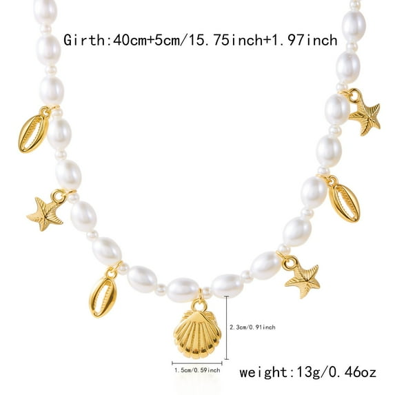 Fashion Layered Necklace with Sea Stars Shells and Colorful Bead Details