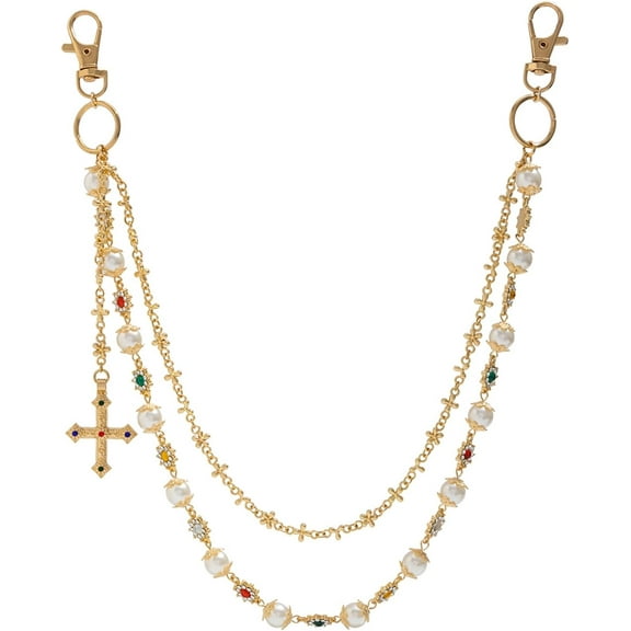 Fashion Layered Pants Wallet Chains - Exquisite Gold Silver Rhinestone Flower Pearl Jean Pocket Chain for Women Men Cute Bag Purse Charms Jewelry