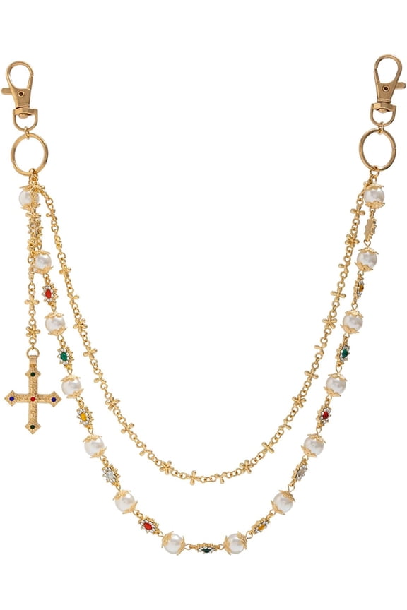 Fashion Layered Pants Wallet Chains - Exquisite Gold Silver Rhinestone Flower Pearl Jean Pocket Chain for Women Men Cute Bag Purse Charms Jewelry