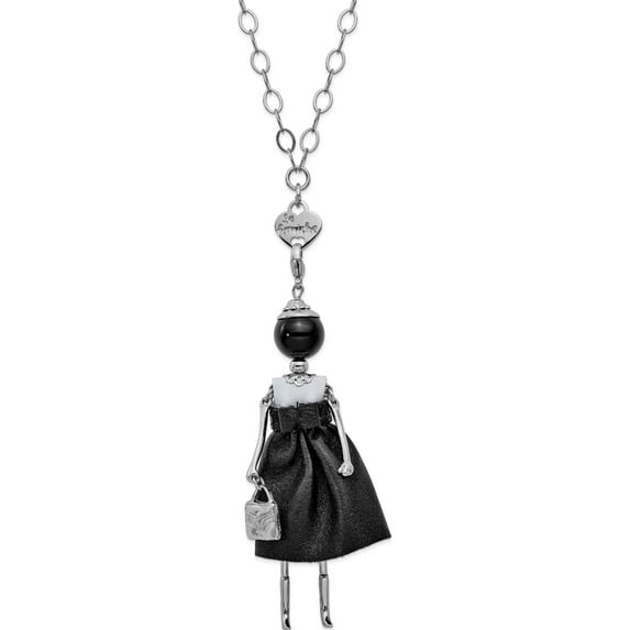 Fashion Le Amiche Silver-Tone Onyx Doll Charm With Chain (31 X 38) Made In Italy jdn110-31