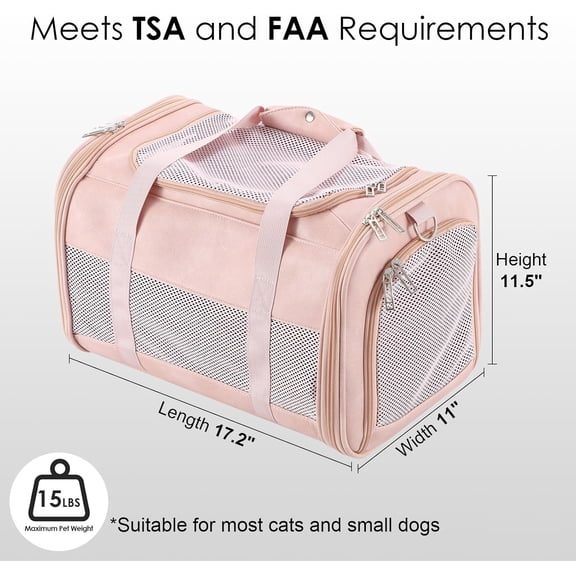 Fashion Leather Dog Carrier, Airline Approved Cat Carrier Soft Sided Pet Bag Carrier Purse for Puppy Kitten Small Animals Pink