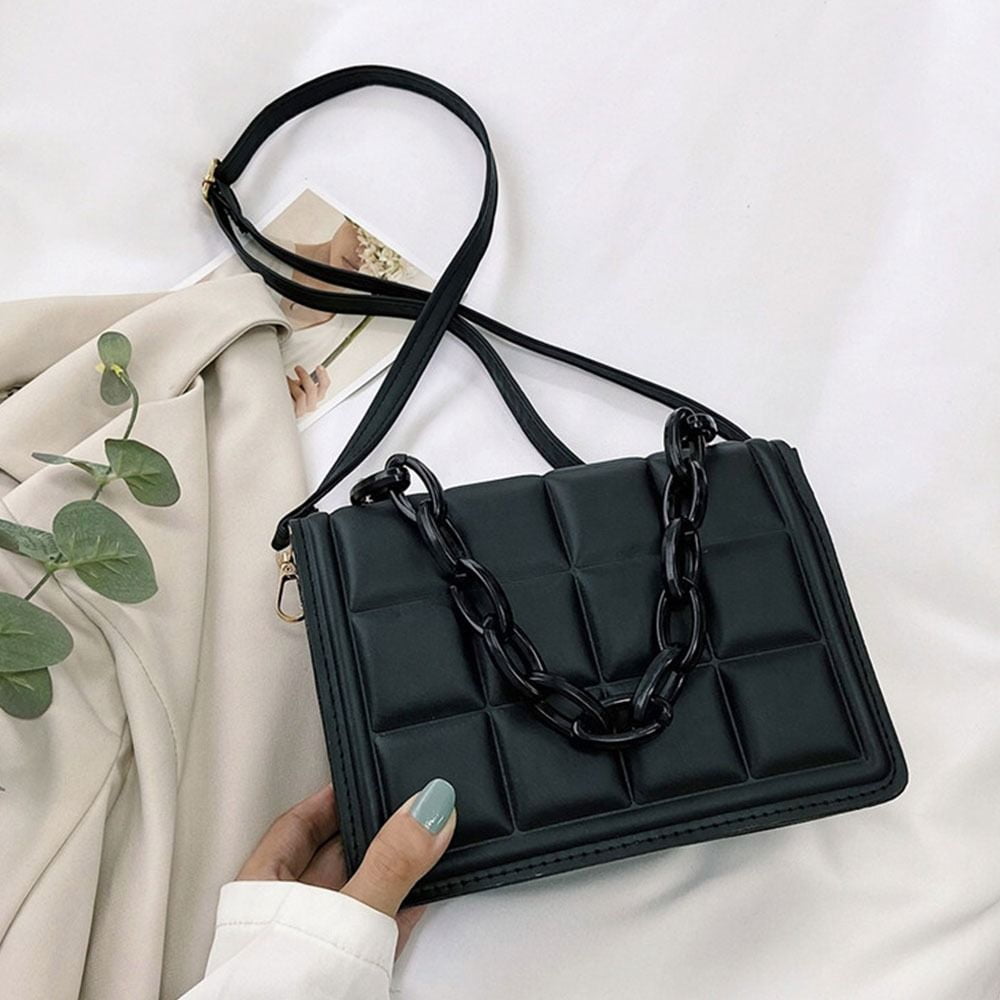 Fashion Leather Luxury Embossed Square Shoulder Bag Handbags Purses Wallet  Crossbody Bag BLACK 