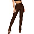 thumbnail image 1 of Fashion Leggings for Women Lustrous Silky Shiny Yoga Pants High Waisted Tummy Control Leggings Side Cuffs Split Tight Fit Workout Pant No See Through Cycling Dance Shows Lounge Trousers Clothes, 1 of 6