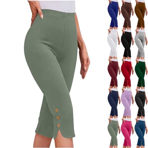 Summer Yoga Shorts for Womens Plus Size High Waisted Solid Color Capris Matching Slim Fitting Yoga Gym Pants Leggings