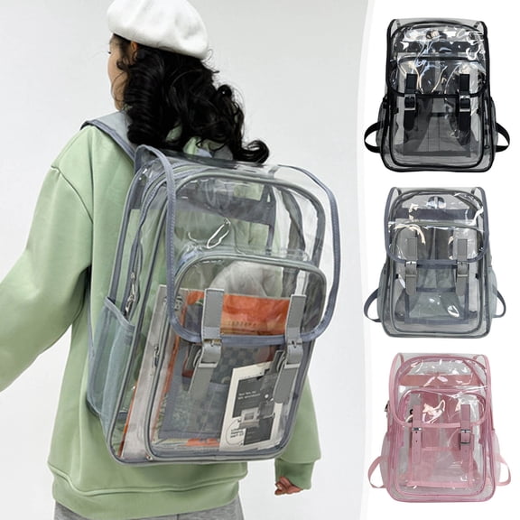 Fashion Leisure Clear Backpack, Large Heavy Duty PVC Transparent Backpacks with Large Laptop Compartment Plastic Bookbags, Multifunctional Waterproof Two Shoulder Bag for Man Women, Pink