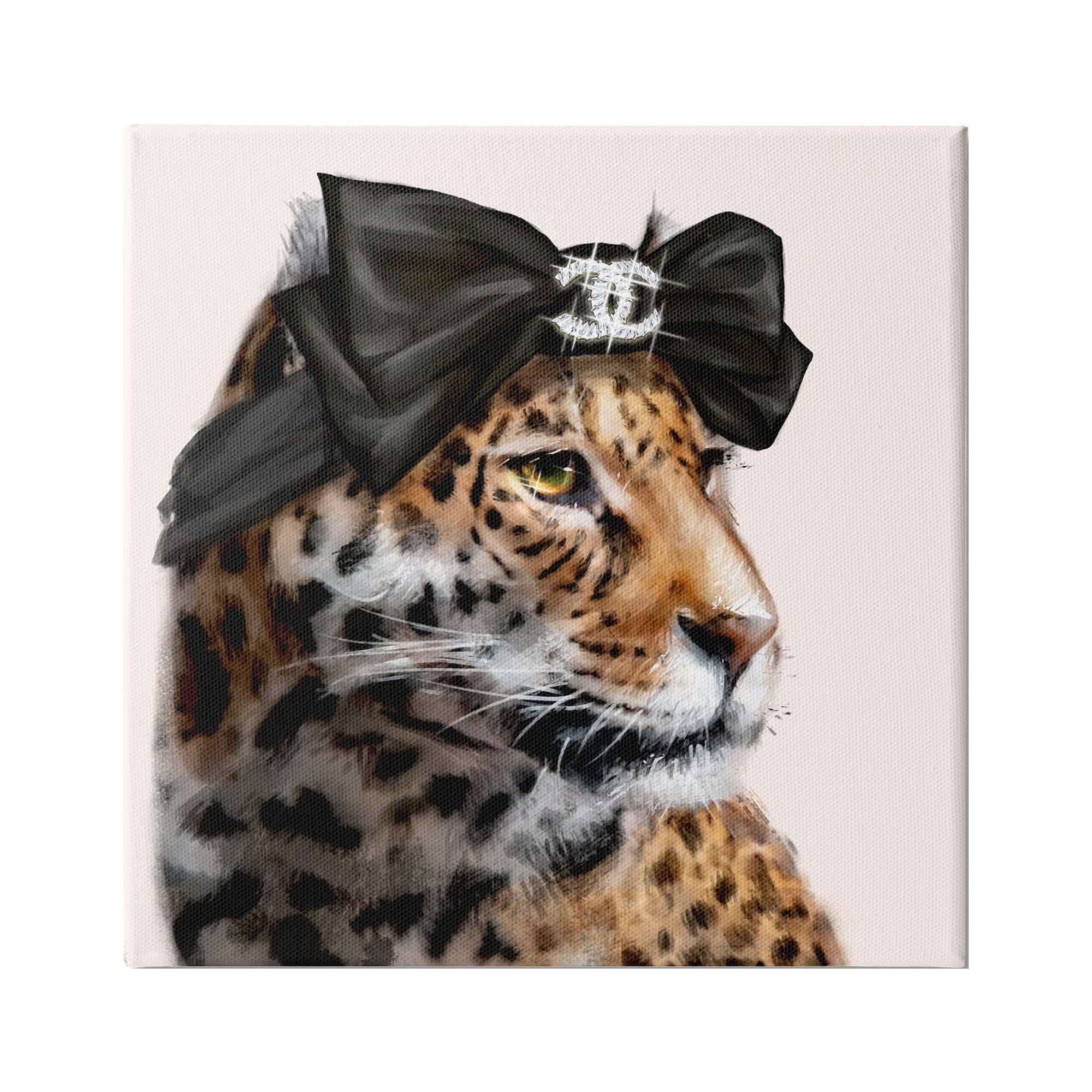 Fashion Leopard Chic Animal Black Bow Glam 36 in x 36 in Painting Canvas Art Print, by Stupell Home Décor
