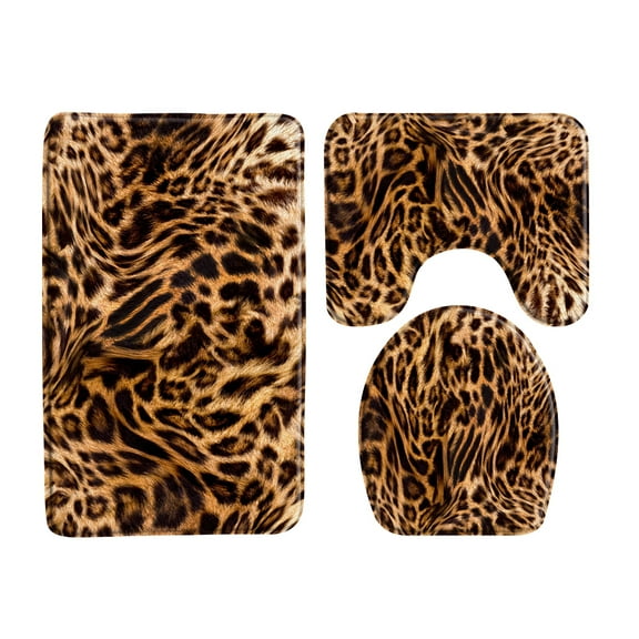 Fashion Leopard Pattern 3pcs Bath Mats Bathroom Toilet Rug Carpet Flannel Non-slip Bathroom Decor Grey cheetah Bath Mat Sets Rug